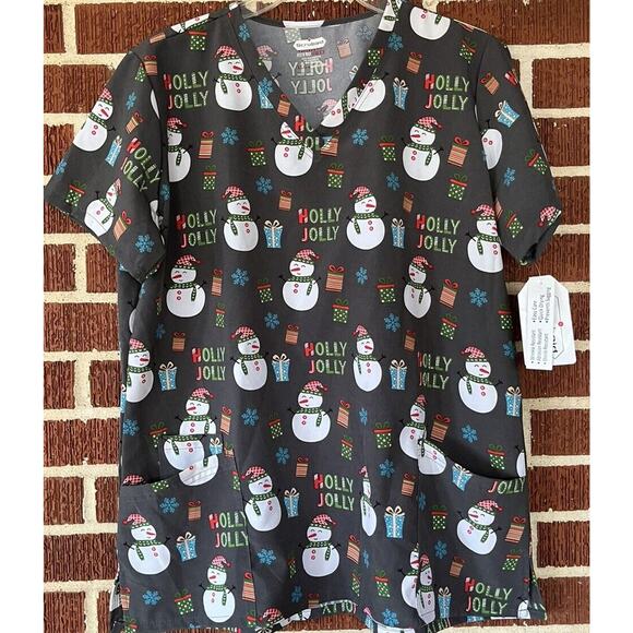 Scrubaid Gray Snowman Holly Jolly Scrub Top Size XL NWT - Picture 1 of 6